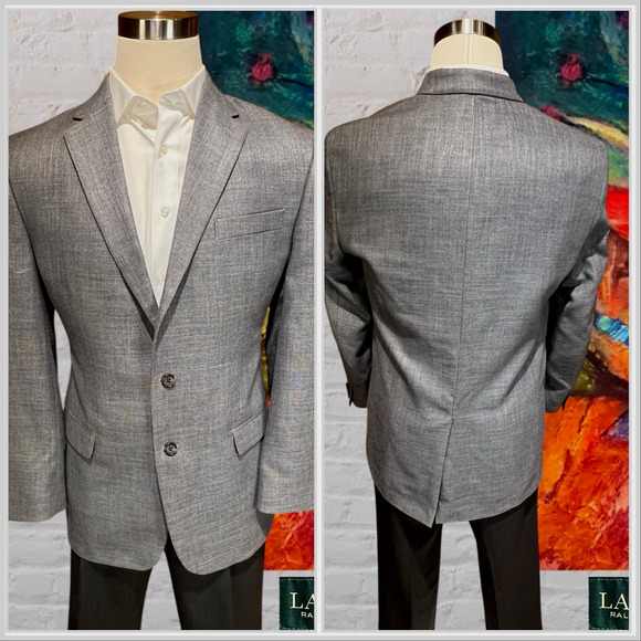 Ralph Lauren Blazer 42L Dove Gray - Blue Linen Blend Basket Weave Jacket - Picture 6 of 12